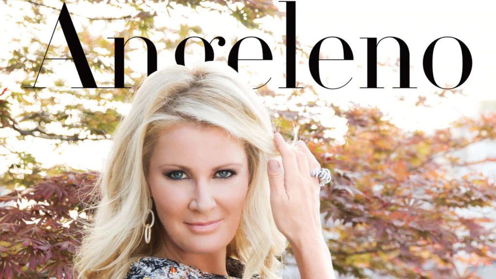 A blond woman on a magazine cover with the word: Angeleno