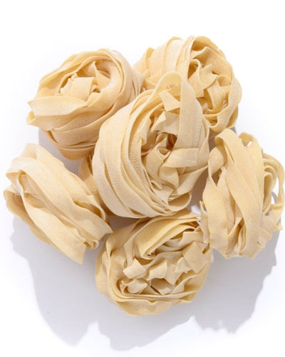 Made with only Semolina Flour and water. Sometimes simpler is better, and this pasta is an easy decision when making just about anything. These pappardelle noodles are especially suited for hearty meals like a bolognese or thick veggie sauce. Ingredients: Semolina Flour, Water Vegan.  Woman Owned.