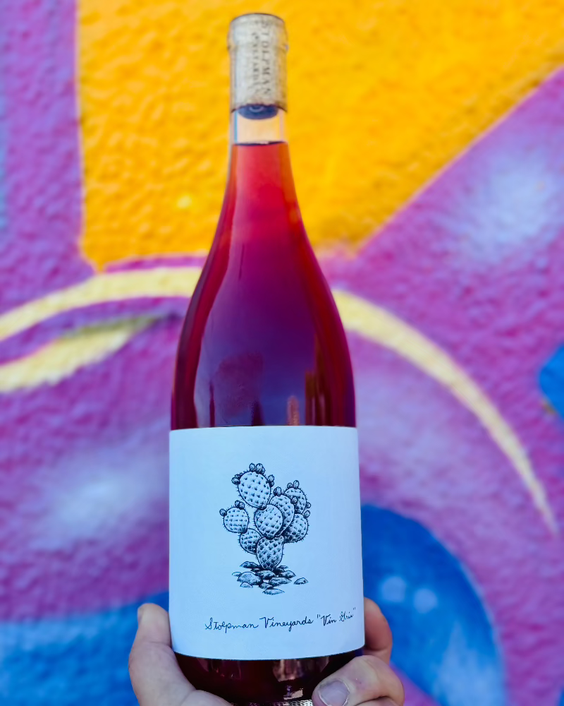 70% Gamay, 30% Trousseau.
Santa Barbara, California.

Woman vintner - Maria Soloranzo, Jessica Stolpman.
All natural.
Between a Chillable red and a dark rose.
Grandma's strawberry pie filling ala mode.
Whisper of weird earthy funkiness.
Little nutmeg spice.
Mouth watering, soul quenching zip.
Mineral fog through a bright sunrise.