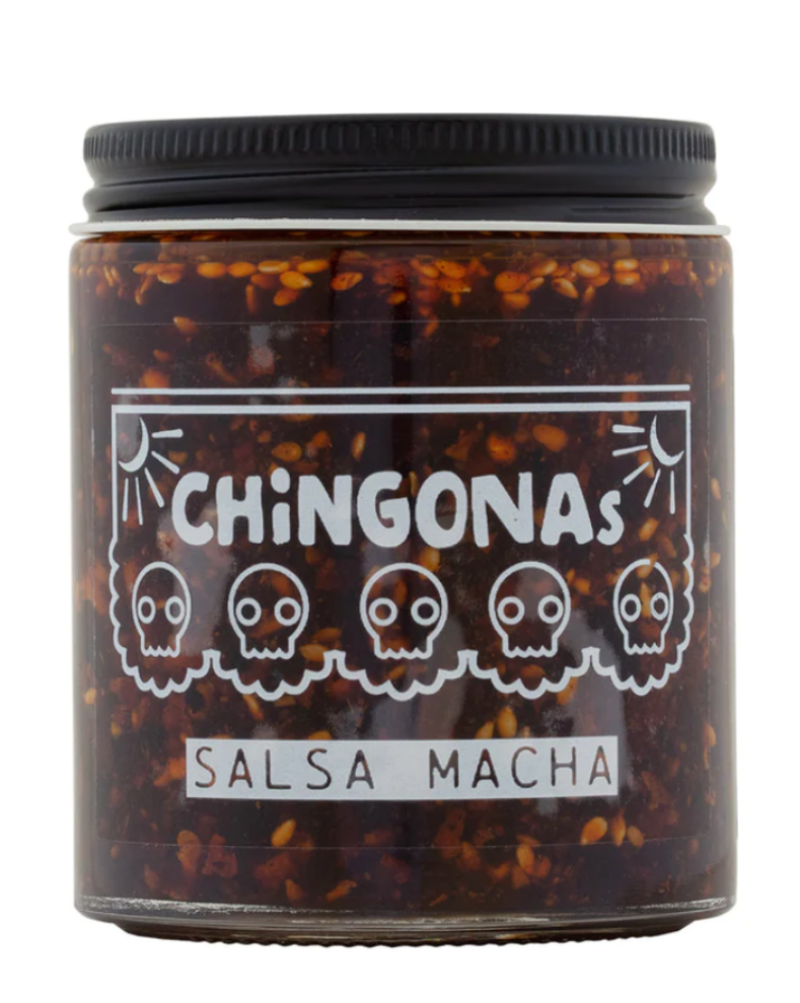 Salsa Macha is an oil-based chili crunch sauce from Veracruz, Mexico, made from variations of dried chiles, garlic, nuts and seeds fried in oil and finely chopped. It is naturally vegan and gluten-free and pairs amazingly with not just tacos, tostadas, and burritos but with almost any dish to add a slight kick and great umami and texture. Keep refrigerated after opening.