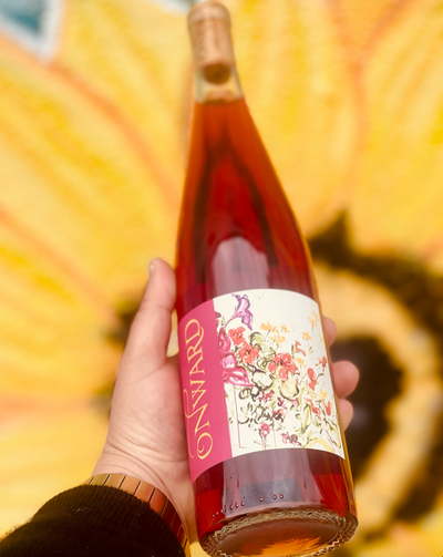 Carbonic Carignan and Zinfandel. North Coast, California.  Woman winemaker - Faith Armstrong. All natural. Chillable red. A kaleidoscope sunset over a raspberry ocean backdrop with a light spice breeze.  Wild spray roses. Pink granite.