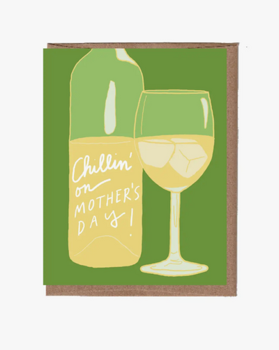 Who doesn't love a little ice in their white wine?? Flat printed on FSC certified paper from an original hand cut collage, drawing, or print 4.25" x 5.5" folded card with recycled kraft envelope.  Blank inside.  Made in USA
