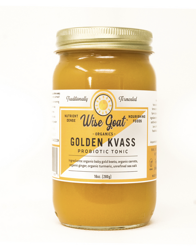 Golden kvass is liquid gold! It has a tangy flavor from well-fermented kvass with warm tones of ginger and turmeric and sweetness from the beets and carrots. Can be enjoyed as a daily tonic. It pairs great with sparkling water or in a martini with a dash of lemon juice! *gently stir before serving