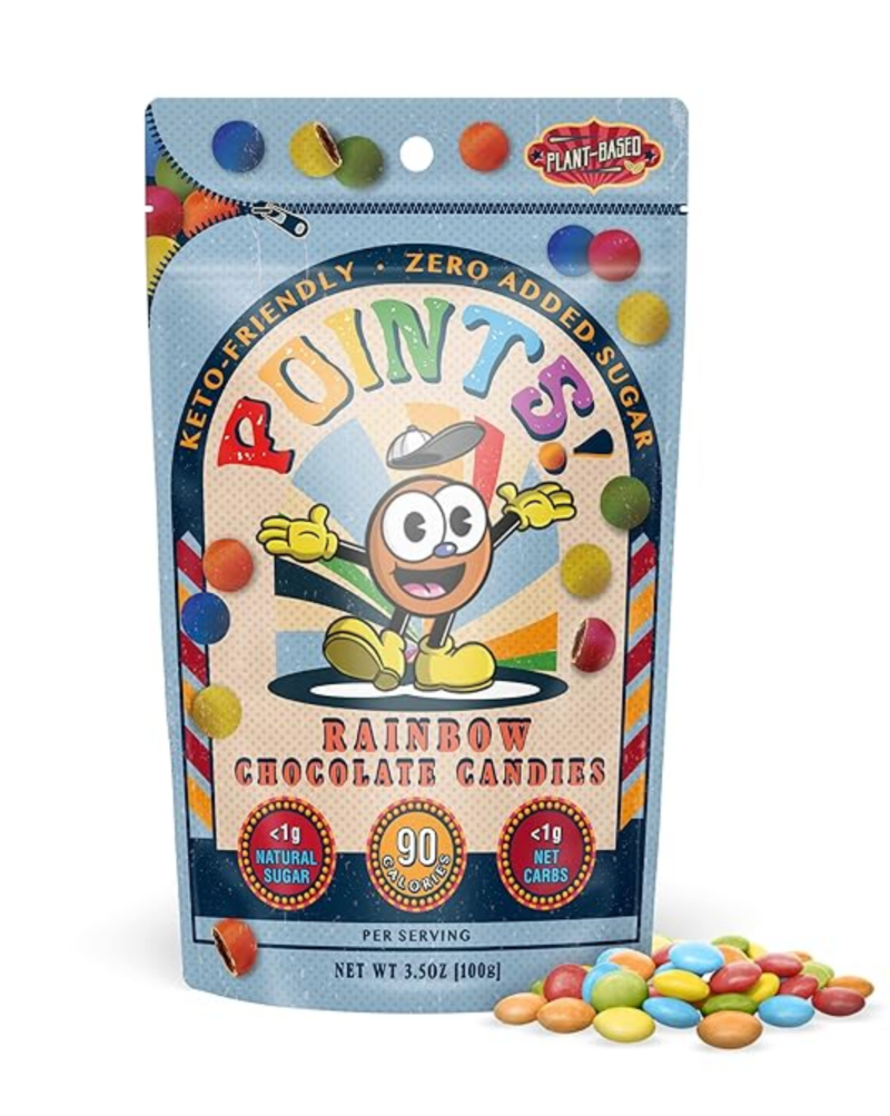 POINTS! Rainbow Chocolate Candy is the ideal low-sugar, healthy snack or topping - a delicious, plant-based, high fiber alternative to traditional rainbow chocolate pieces. Silky, crunchy, delicious and keto friendly! 90cal per serving, 7g of Fiber, and 1g net carbs. We leave out all the added sugar, preservatives, and artificial colors commonly found in traditional candy brands without sacrificing taste.