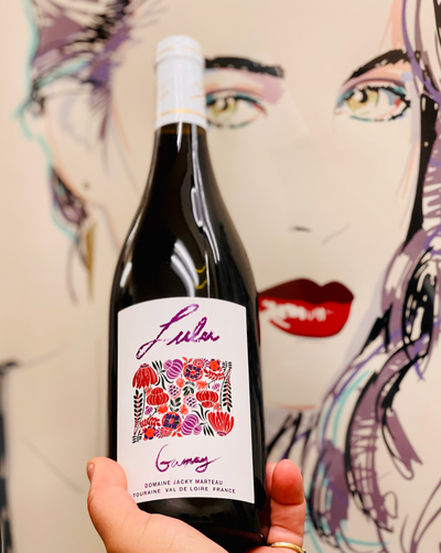 100% Gamay Loire, France.  Woman winemaker - Jacky Marteau. Chillable red. Carbonic crunch. Lil' mushroom funk. Dirty strawberries. Banana foster. Tart, crisp and dry. Cherry Cola. The gorgeous woman next door who's not opposed to getting into a little trouble and a straight arrow shooter, so basically the Geena Davis of wine.