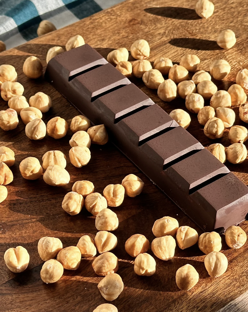 HAZELNUT - Organic Roasted Hazelnuts Mixed with Medjool Dates. This chocolate has a toasty roasted flavor and is our personal favorite. We hope you enjoy! 