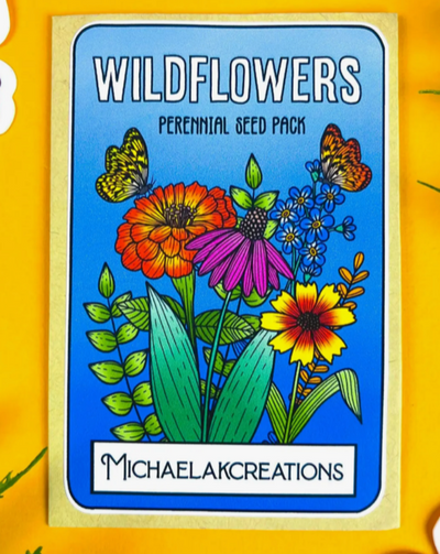 Wildflower Seed Packs | Flower Seeds | Wildflowers | Gardening Gift | Spring Gift | Flower Lover | Spring Decor | Flower Gift | Mothers Day Packaging is original handdrawn art  Woman Owned, LGBTQ Owned, Handmade, Not on Amazon and all natural.