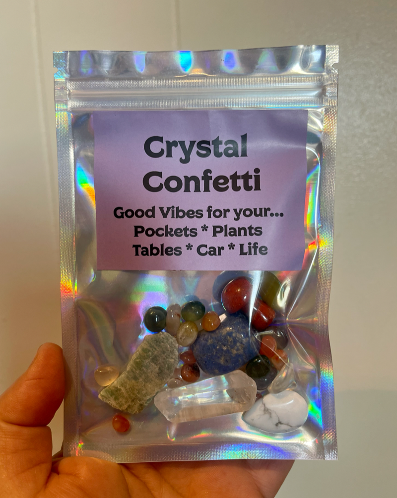 Get Charged with Crystal Confetti. Good vibes for you car, plants, pockets, garden, tables and life! Each one different but super awesome!  Woman Owned, LGBTQ Owned, Handmade, Not on Amazon and all natural.