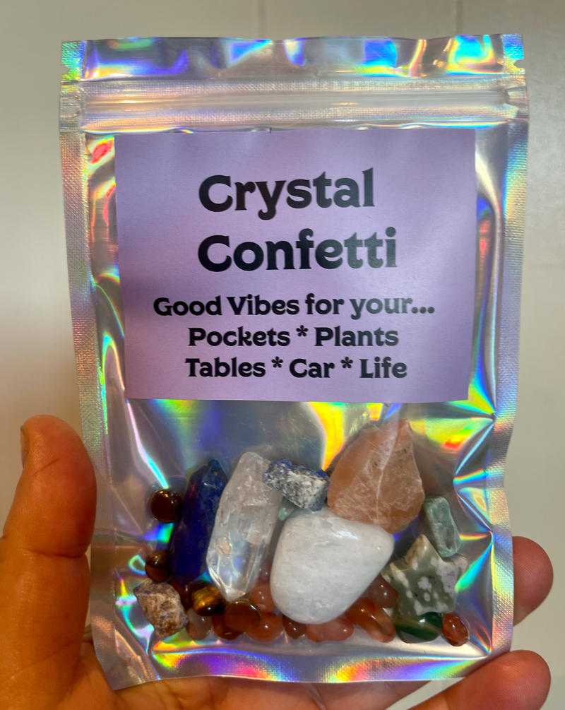 Get Charged with Crystal Confetti. Good vibes for you car, plants, pockets, garden, tables and life! Each one different but super awesome!  Woman Owned, LGBTQ Owned, Handmade, Not on Amazon and all natural.