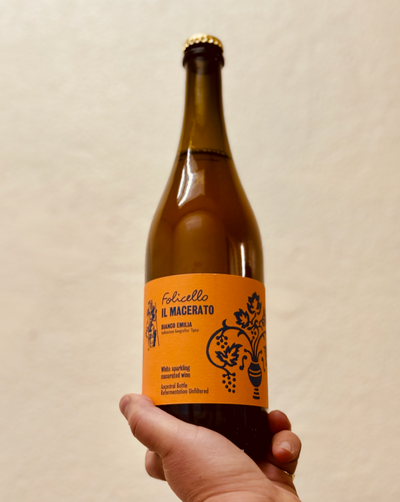 Pignoletto and Montuni Emilia, Italy.  Woman winemaker - Antonella Fontana. Orange Wine. Pét-Nat (bubbles). Like skipping through a field of delicate flowers on a salty-apricot, cloudy day... naked. Sour beer-like in a good way. Fizzy yellow plums, green strawberries and Meyer lemon rain. 