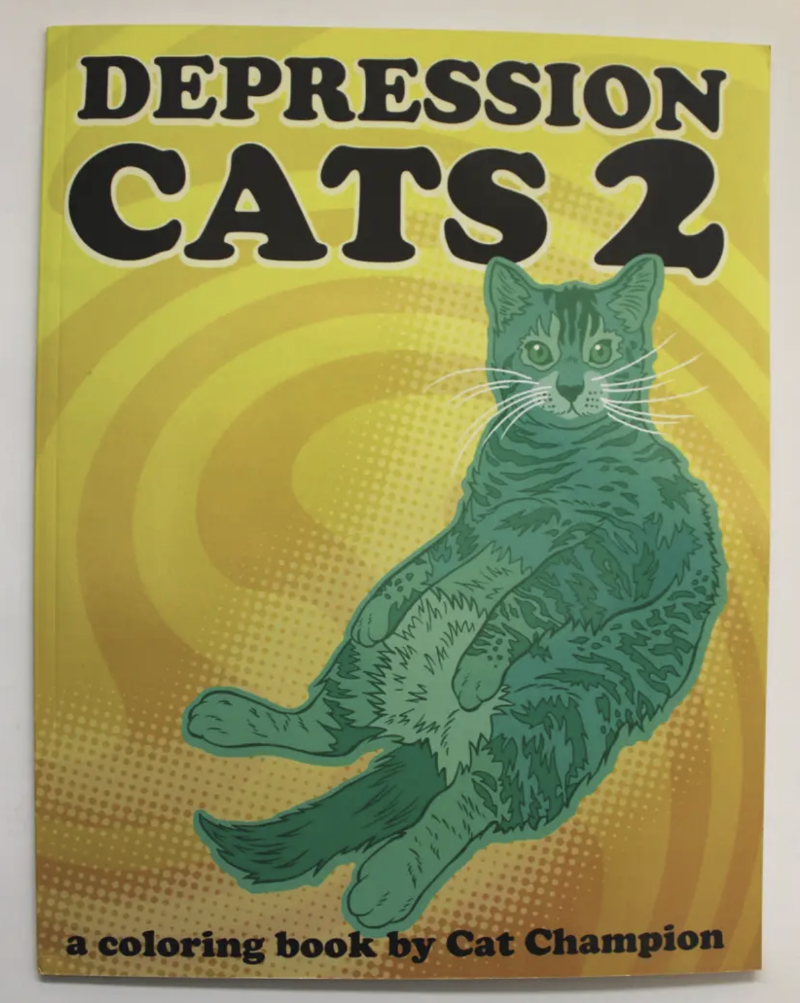 Depression Cats is a coloring book that is for cat lovers, people with anxiety or depression, or anyone who wants a reminder that life can be beautiful in tiny ways. 42 cat illustrations with geometric backgrounds, and suggestions for making the most of a hard day.