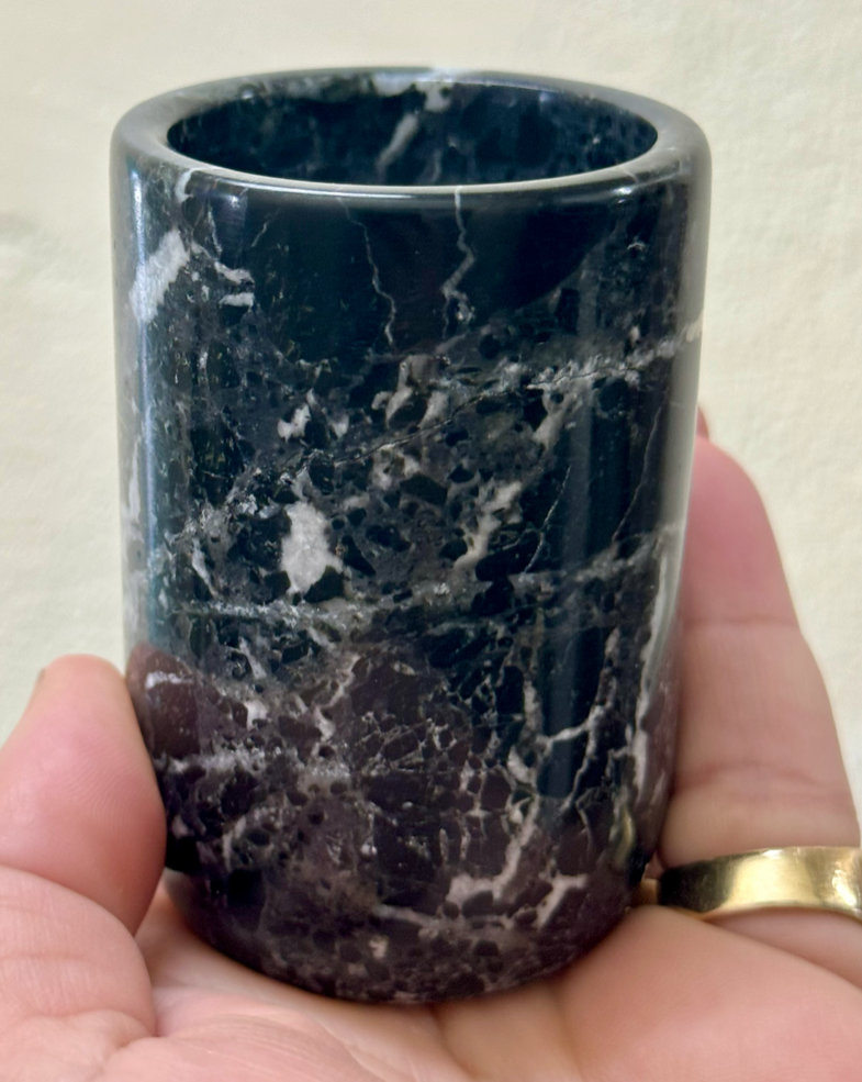 Onyx Crystal Black Zebra Marble TeaLight Candle Holder Pillar Black