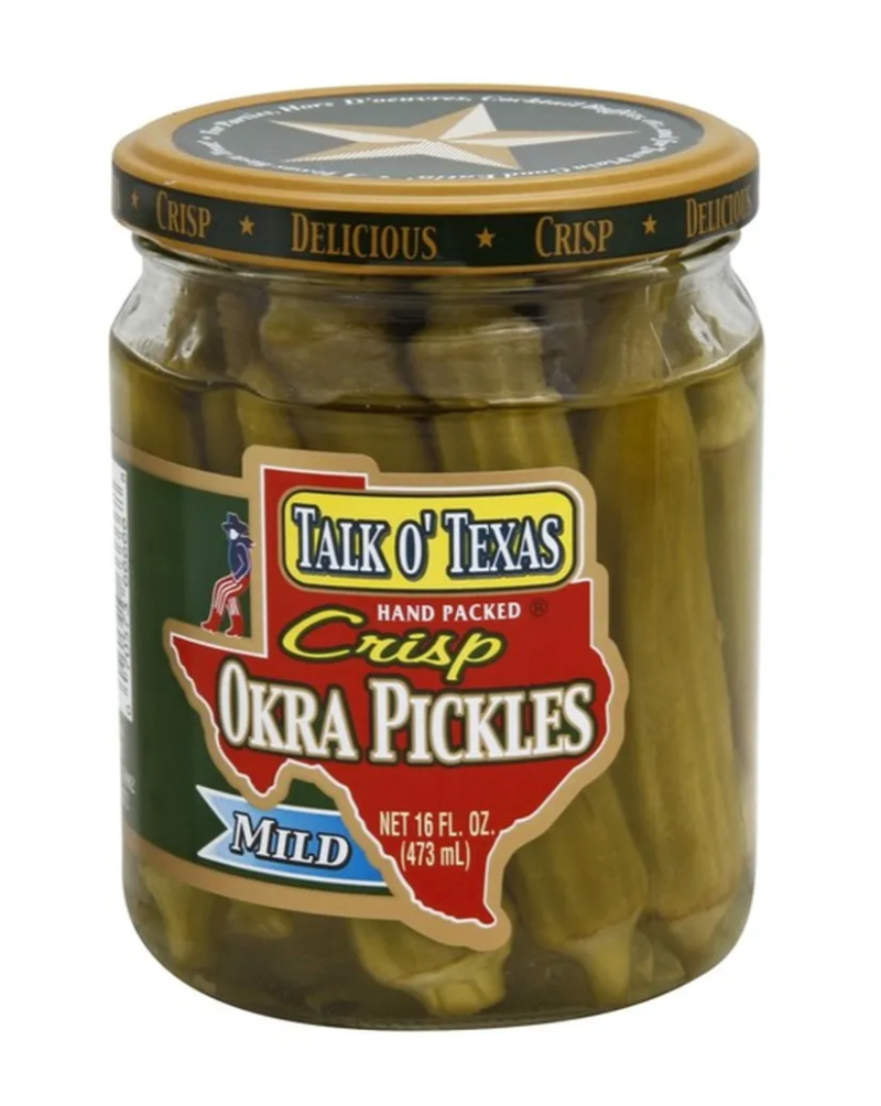 Okra Pickles, Crisp, Mild  Hand packed. Delicious. For parties, hors d'oeuvres, cocktail buffets, etc., and for just plain good eatin'.