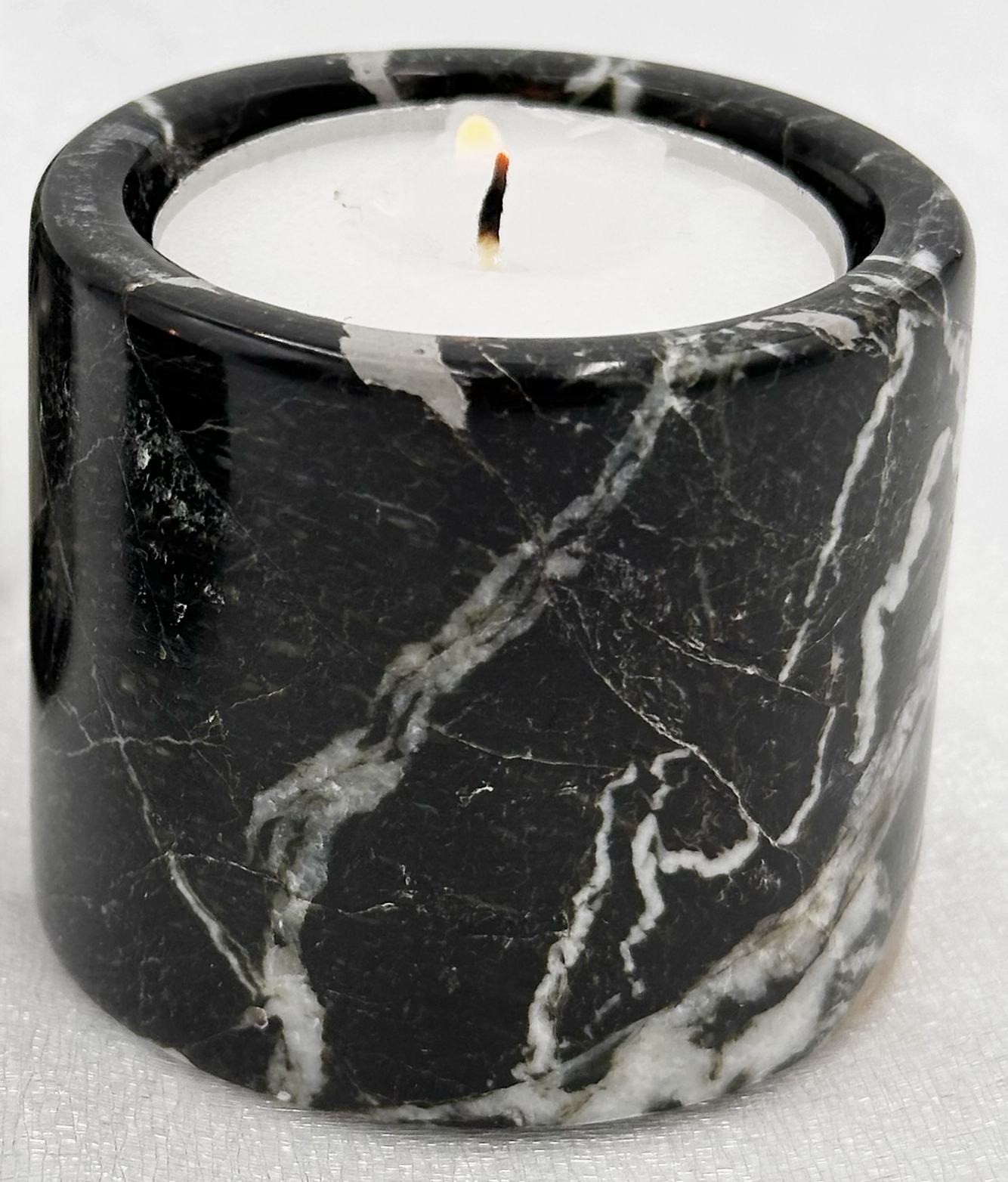 Onyx Crystal Green TeaLight Candle Holder Round 2" Black