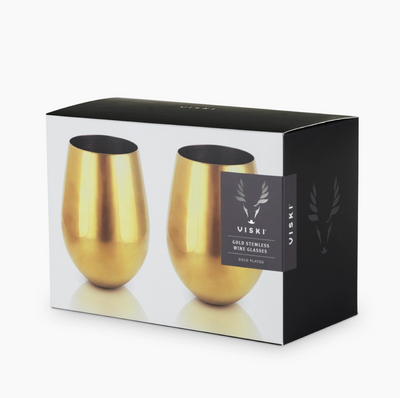 Belmont Gold Plated Stemless Wine Glasses (Set of 2) by Viski