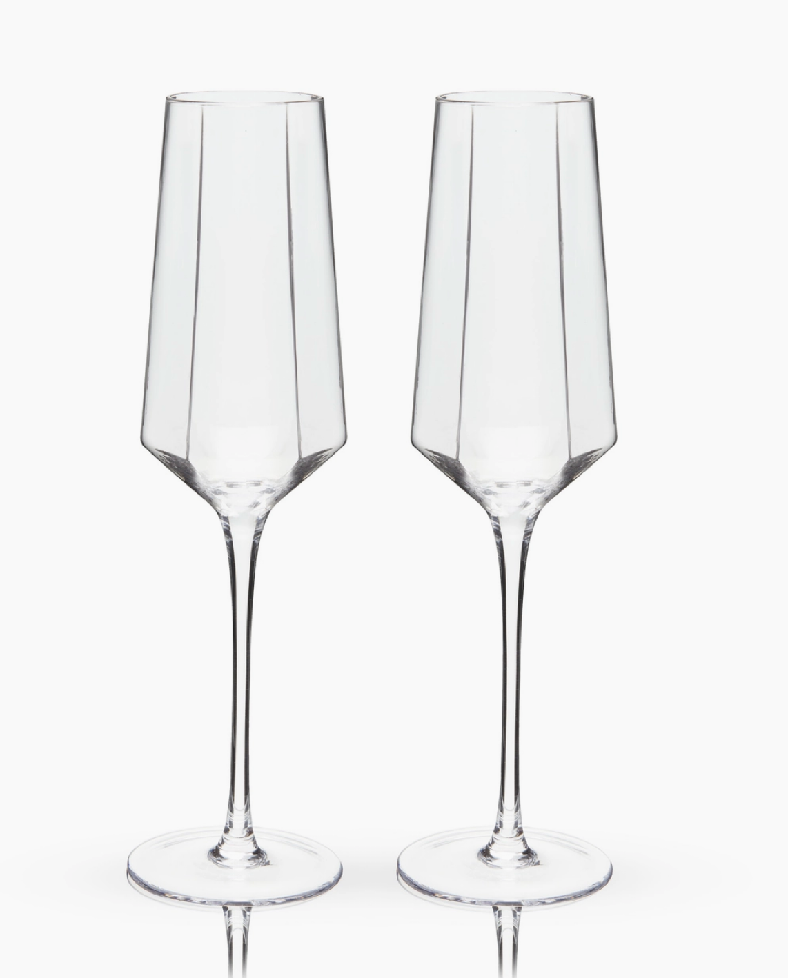 Seneca Diamond Faceted Crystal Champagne Flutes Set of 2 by Viski