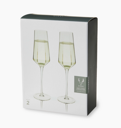 Seneca Diamond Faceted Crystal Champagne Flutes Set of 2 by Viski