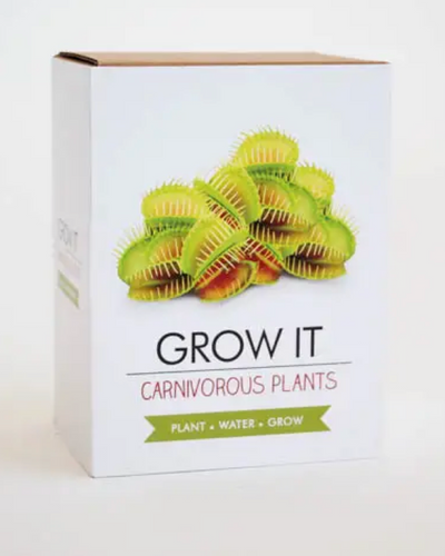 Box of carnivorous plants with text 'Grow It' on a white background