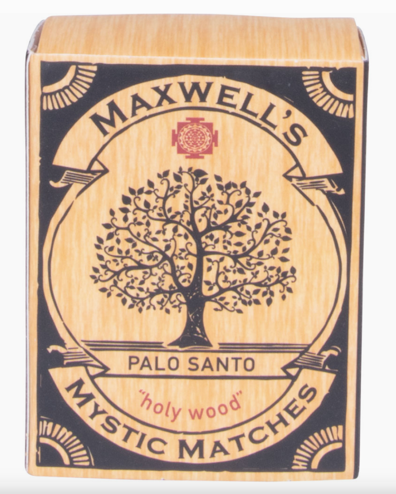 Box of Maxwell's Palo Santo Mystic Matches with a tree design on a white background