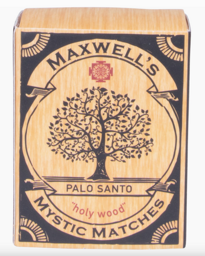 Box of Maxwell's Palo Santo Mystic Matches with a tree design on a white background