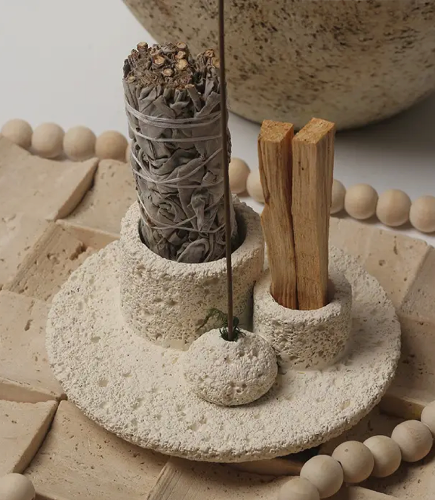 Inspecial Home Handmade 4-in-1 Candle, Sage, Incense, Palo Santo Burner Holder