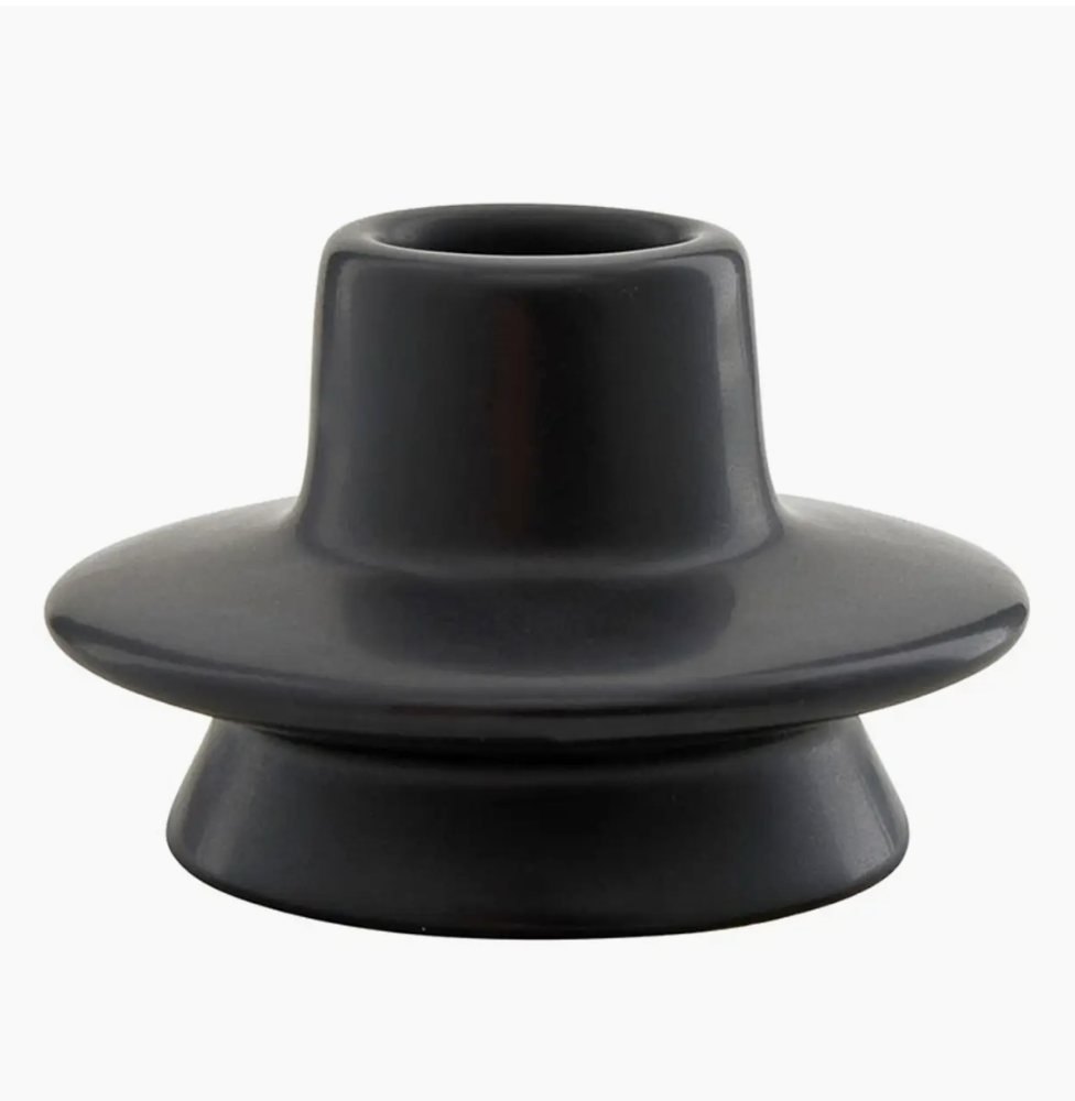 Short Black Tiered Ceramic Taper Candle Holder