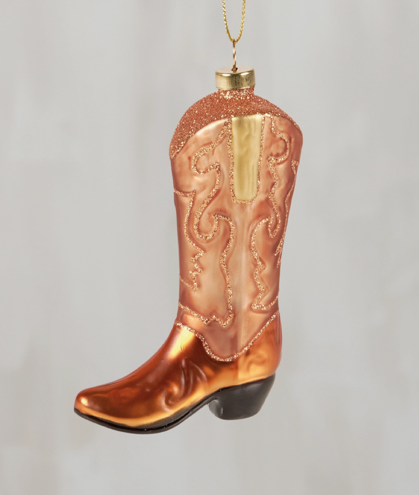 Glass Cowboy Boot Holiday Ornament