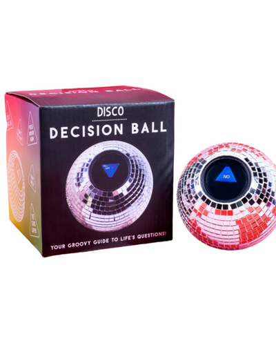 Disco Decision Ball packaging with disco ball on a white background