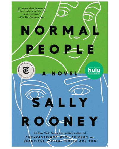Book cover of 'Normal People' by Sally Rooney with green and blue design.