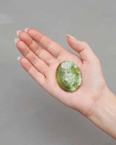 This product can be used as a holistic tool for enhancing one’s wellness practice.
The soft, matte finish of the oval-shaped stone is a sophisticated, yet approachable take on the traditional polished worry stone.
Each crystal is curated based on its metaphysical properties