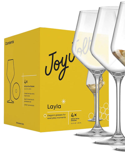 With beautiful glass cut, perfectly uniform rims and sophisticated lines, the JoyJolt Layla&nbsp;Red Glasses will certainly impress anyone! These are crafted with care in Czech Republic from premium quality, highly durable crystal. Dishwasher Safe.