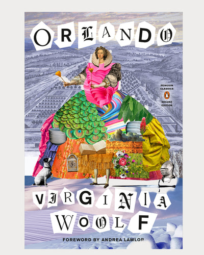 Book cover of 'Orlando' by Virginia Woolf with a collage of images and text.