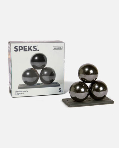 Meet Supers! Are they a desk organizer or a desk toy? Speks super takes all the fun of our original line, and supersizes it so each smooth magnetic ball fits perfectly in the palm of your hand. Use them as a fidget toy for stress relief, or use them as a desk toy to organize paper clips - they’re practical and playful!