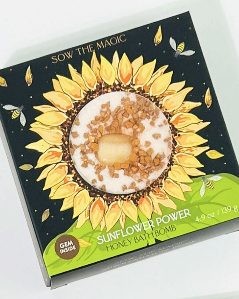 Sunflowers in global folklore are sacred symbols of loyalty as they follow the sun from East to West each day. Unwind and soak away with this honey scented bath bomb featuring Epsom Salt to revive sore muscles