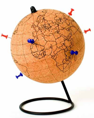 Sturdy cork globe comes with pens and pins so you can personalize your own. Use it to plan your travels or record your adventures, this globe is the ideal gift for globe-trotters!