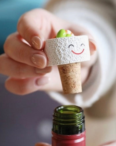 Cork bottom bottle stopper. Resin sushi top feature. Perfect for wine bottles!