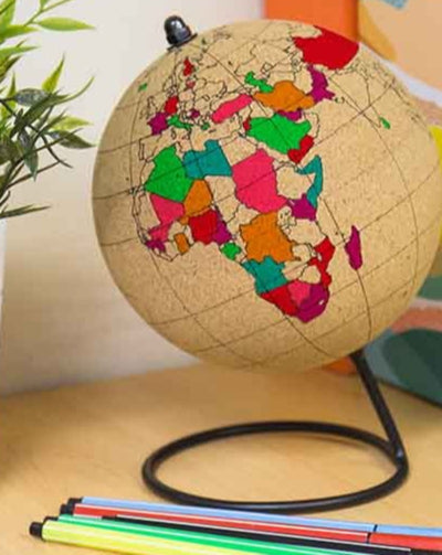 Sturdy cork globe comes with pens and pins so you can personalize your own. Use it to plan your travels or record your adventures, this globe is the ideal gift for globe-trotters!