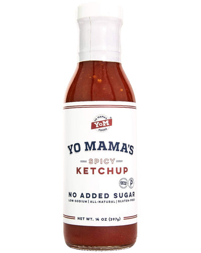 Yo Mama's Spicy Ketchup is handcrafted with Tomatoes, Spices, and Monk Fruit. A delicious upgrade to the American Classic with a spicy touch, Yo Mama's Spicy Ketchup is free from added sugars, contains no high fructose corn syrup and is Keto + Paleo Certified. Enjoy this spicy masterpiece on your Sweet Potato Fries, Hot Dogs, and Burgers. Low Carb No Sugar Added No Gums, Fillers, or Preservatives Dairy Free & Gluten Free