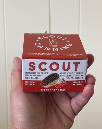 Scout’s mission is simple: they want to become the most trusted seafood brand in North America. By continuing to source from regional partners that meet the highest standards in seafood sustainability, including reduced bycatch and minimal ecosystem impact.  Organic PEI mussels, tomato purée, cold-pressed sunflower oil, brown rice flour, smoked paprika, salt, fennel seed.  Woman Owned