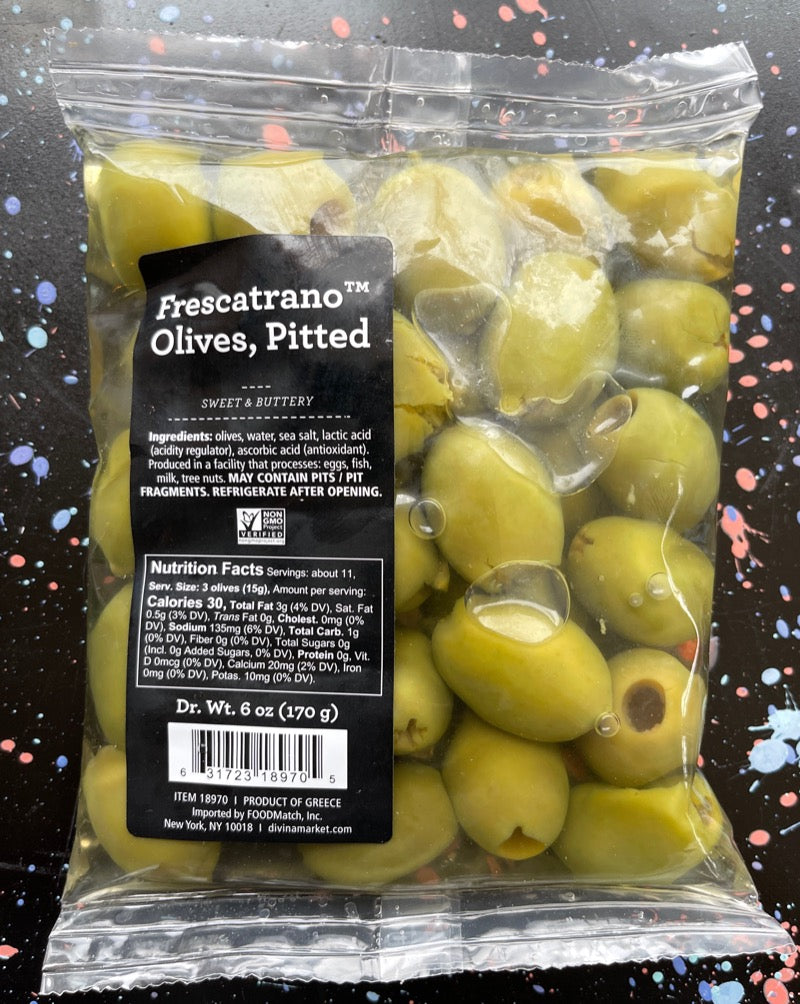 Behold the Frescatrano olive. Vividly green, mild and sweet, big and juicy. The Frescatrano is a Greek Halkidiki olive gently cured without fermentation and kept refrigerated to preserve its freshness. This is a party-starter olive known to delight a crowd. 