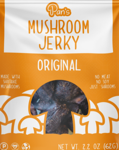 Slightly sweet and blissfully umami. Pan's Mushroom Jerky is vegan, high in fiber and vitamin D, gluten-free, soy-free, and uses simple organic ingredients.
