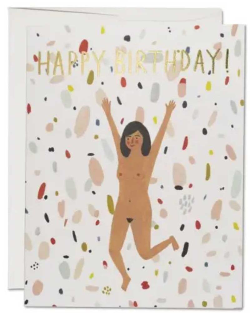 Happy Birthday! Naked (birthday suit!!!) greeting card. Blank inside.