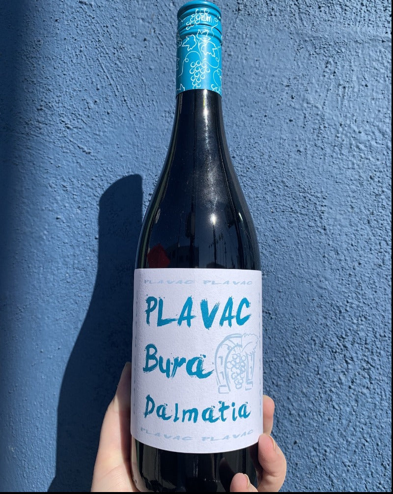 100% Plavac Mali Dalmatia, Croatia.  Woman winemaker - Antonia Mrgudić. All natural. Chilled red. Bright & vivacious. Black currant + dust. Like a bouncy house of minerals and fruit jumping in your mouth. Raspberry tabacco. Spice and cloves.