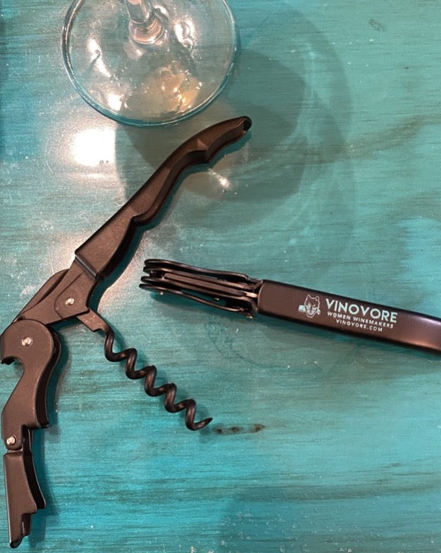 Vinovore's own corkscrew opener, in black or teal.