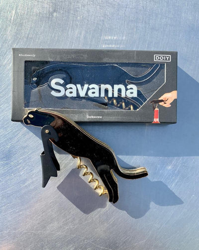 Fashionable enameled metal corkscrew shaped as a panther, with extra bottle opener function.