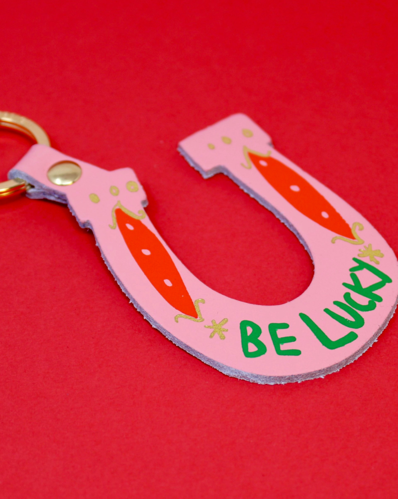 A lucky charm key fob! Genuine leather Made in Scotland. PINK.