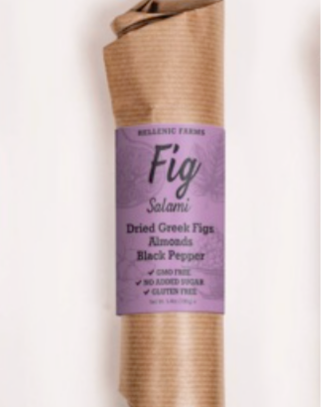 Hellenic Farms collection of plant-based Fig Salamis, made from premium Greek figs, Aleppo pepper or cinnamon and dried fruits or nuts. These healthy snacks make for the perfect cheese companion on your platter. They are vegan, GMO free, and have no added sugars.