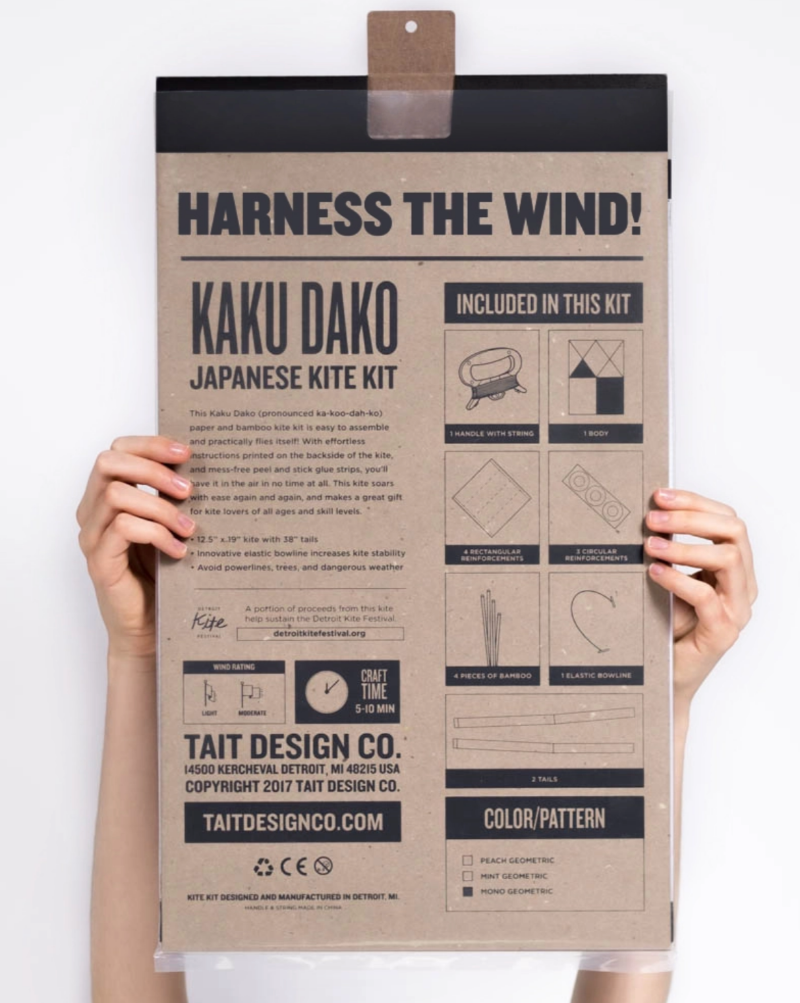 The TAIT Kaku Dako (pronounced ka-koo-dah-koh) Kite Kit teaches you how to assemble and fly a paper and bamboo kite. With effortless instructions printed on the backside of the kite and mess-free peel and stick glue strips, you’ll have it in the air in no time at all. With paper that’s made in the state of Michigan, and bamboo from California, it’s a perfect gift for kite enthusiasts of all ages.