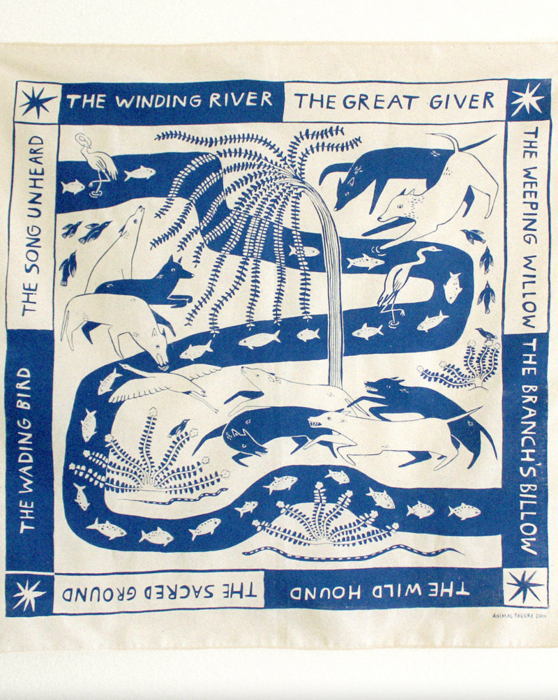 Animal Theory Winding River Bandana.  Ivory, 100% Cotton, Made in the USA.  22” x 22”.  Printed by Mustard Beetle in Los Angeles, CA. Women owned.