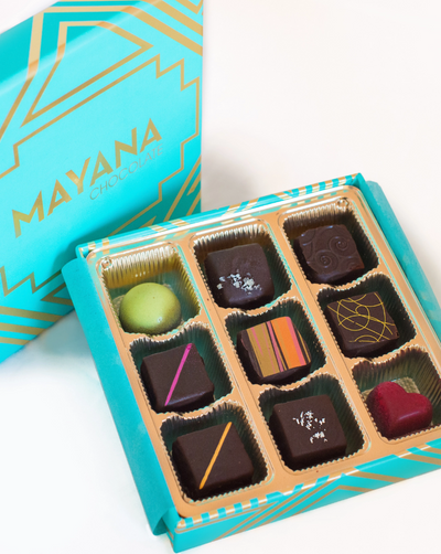 Give a gift of luxury chocolates unlike any other. Presenting nine unique, hand-crafted flavors that can't be found anywhere but Mayana. Delivered in an elegantly packaged box.   Woman Owned.  Eco Friendly.